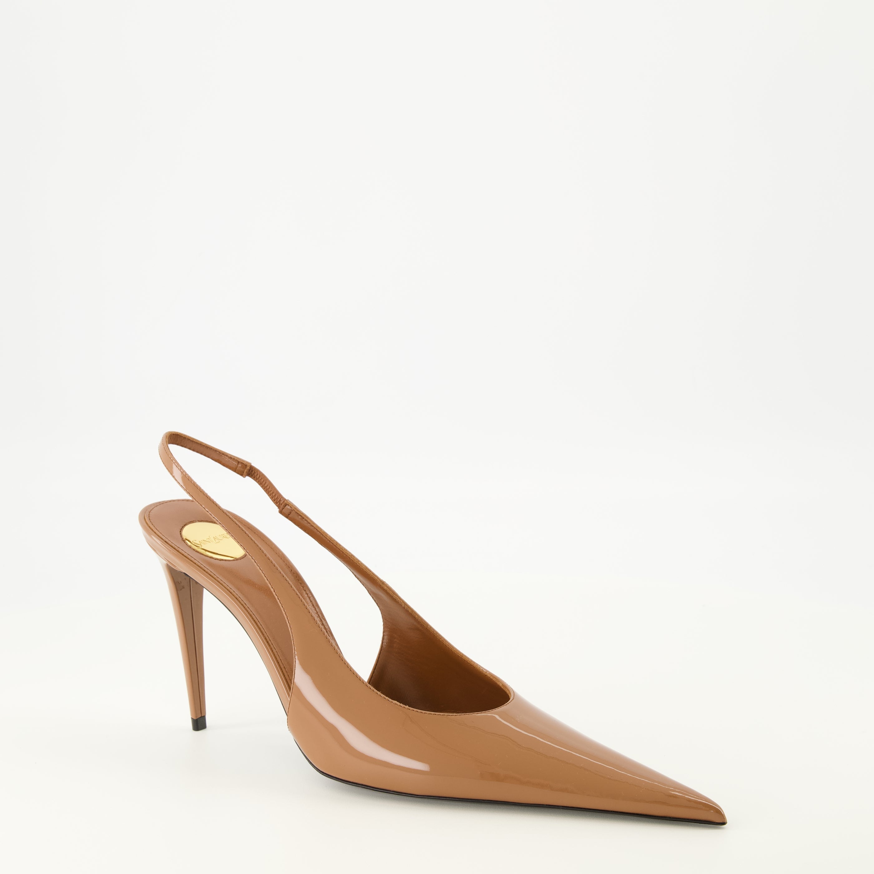 Chaussures ouvertes Slingbacks Guermantes en cuir verni beige Saint Laurent Beige Femme