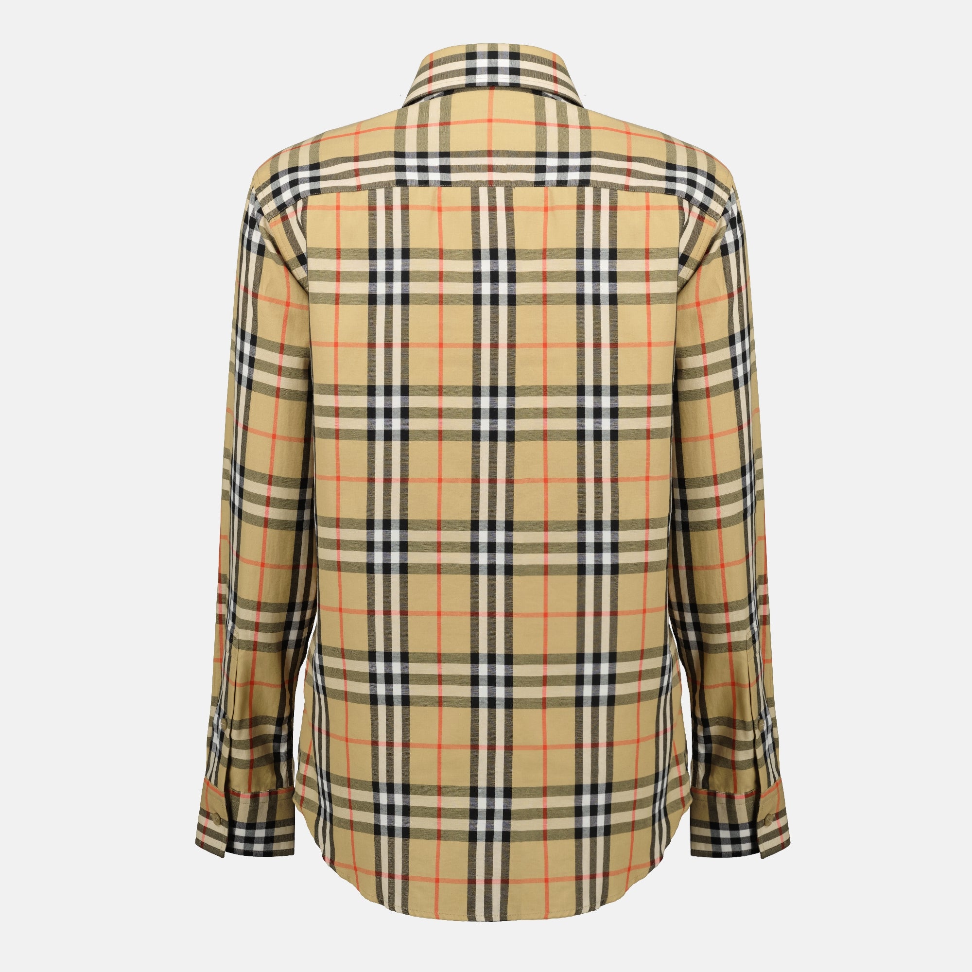 Image of the beige check shirt by Burberry for Women - Spring-Summer 2026 - Back View
