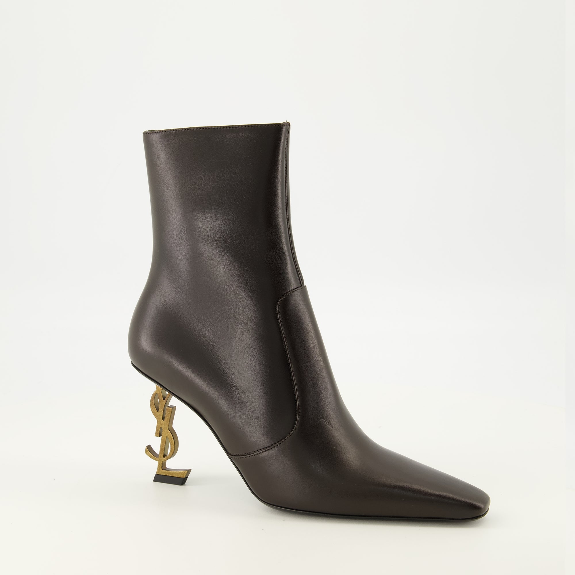 Bottines Opyum Stiefeletten aus braunem Leder Saint Laurent Marron Femme