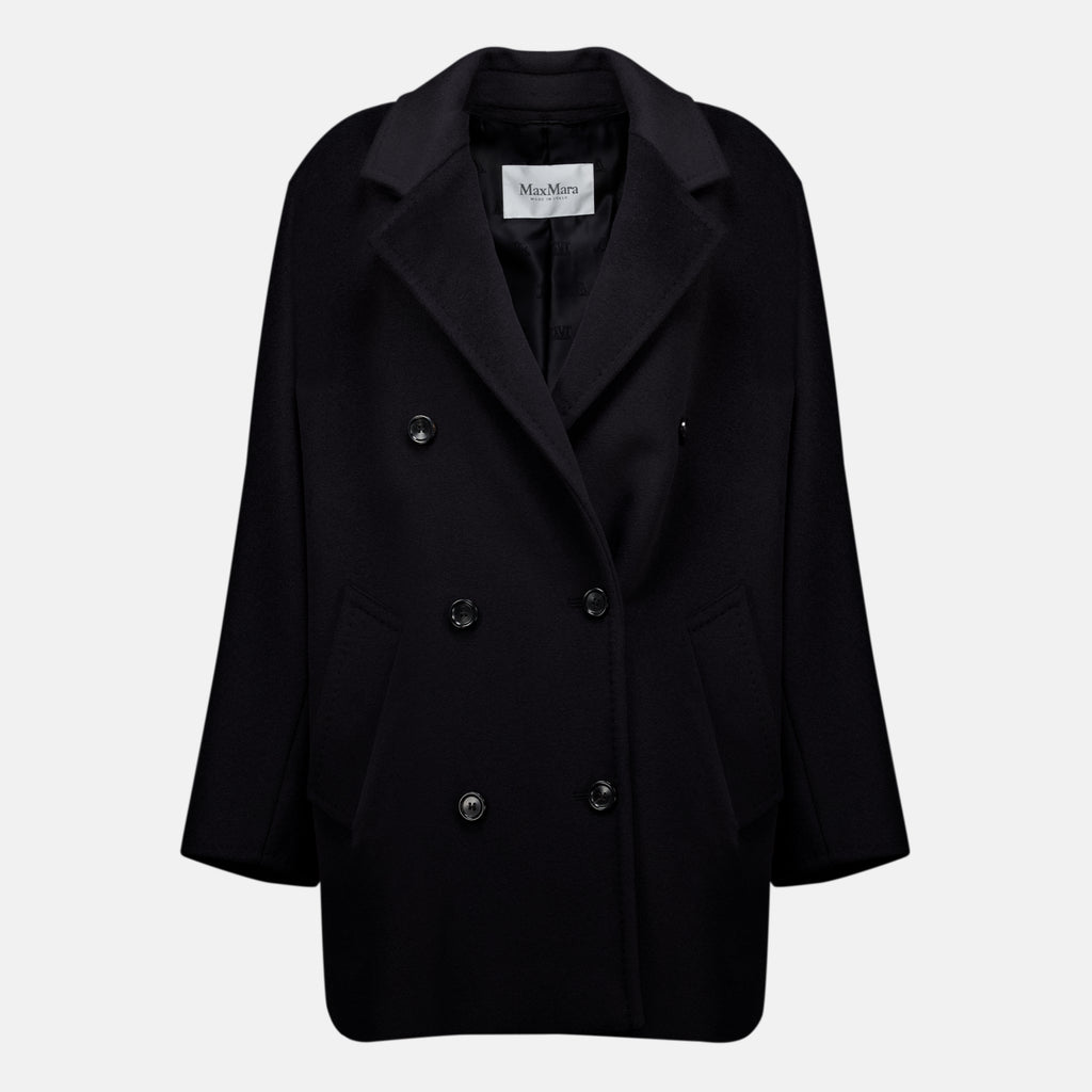 Manteaux 짧은 검정색 울 아이콘 코트 Max Mara Noir Femme