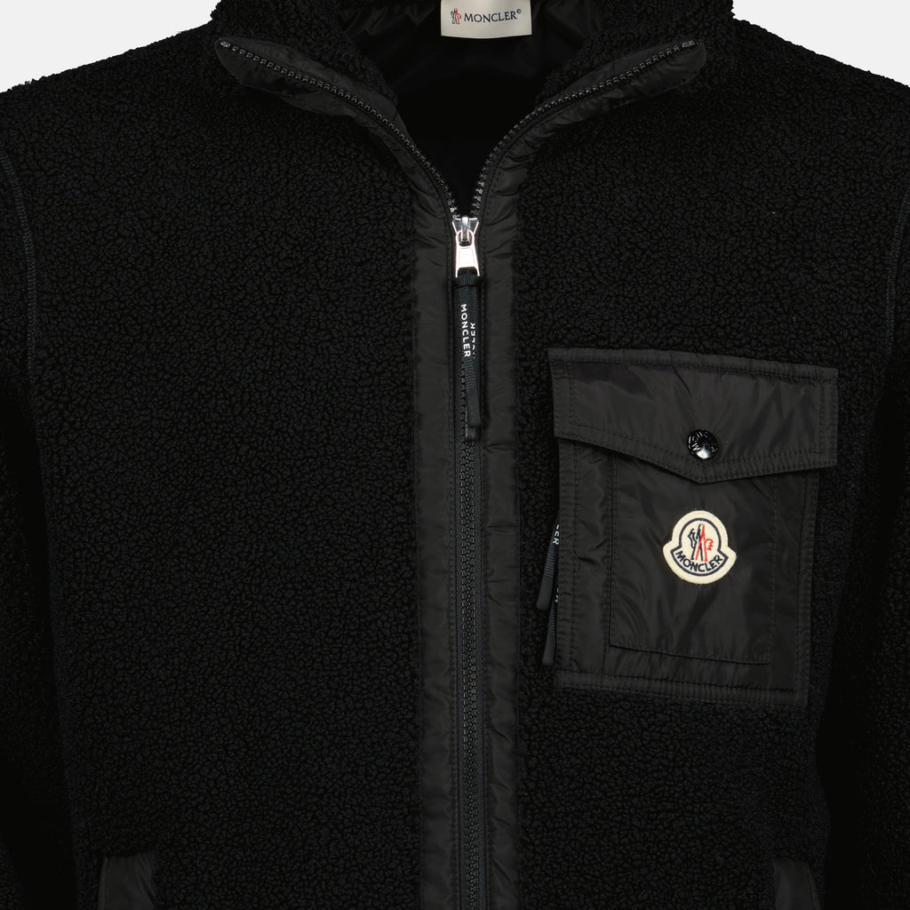Image of the Moncler brand black teddy zip jacket for men - Autumn-Winter Season 2025 - Detailed View_2