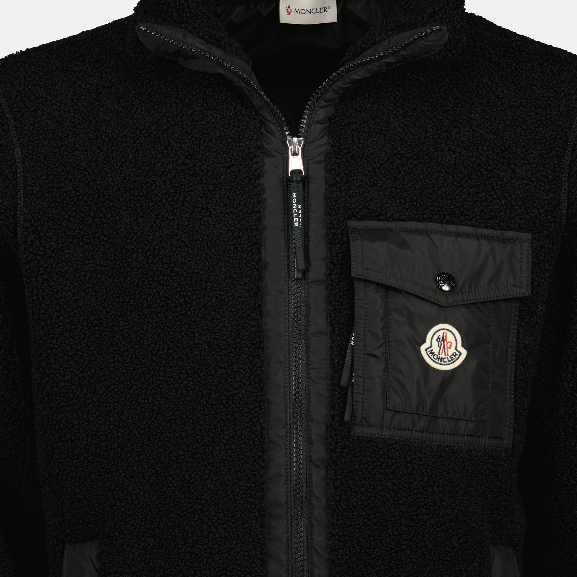 Image of the Moncler brand black teddy zip jacket for men - Autumn-Winter Season 2025 - Detailed View_2