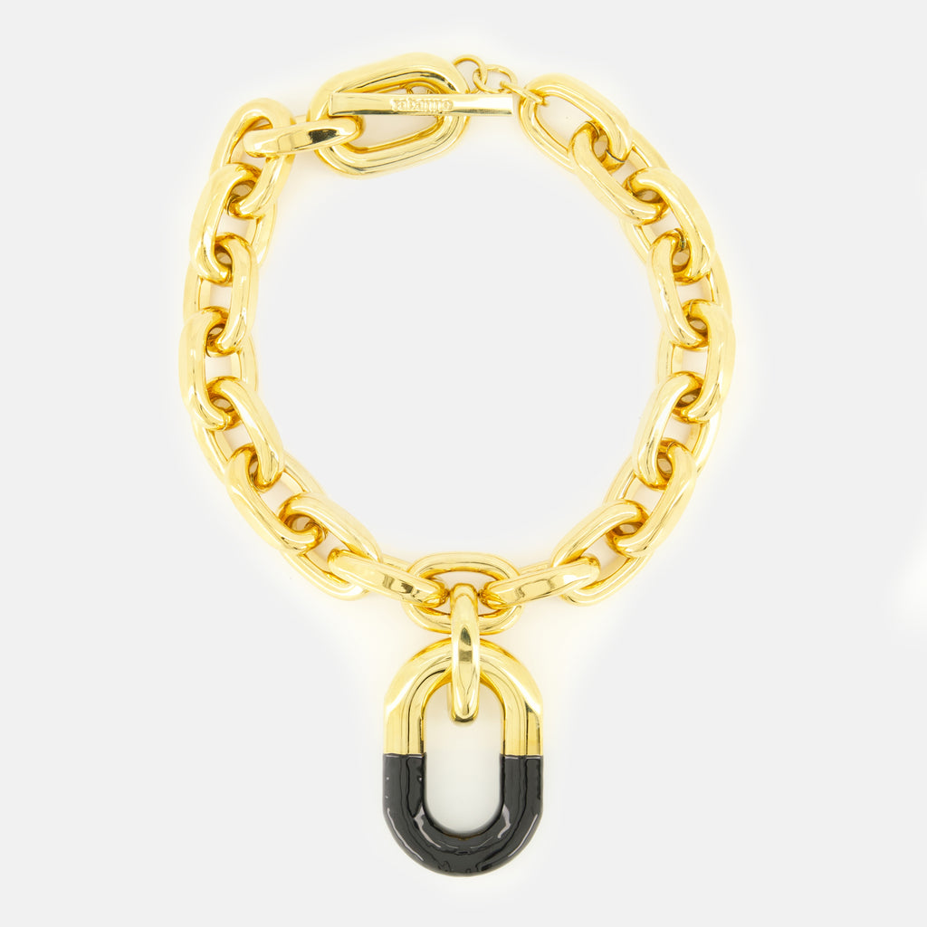 Immagine del collier XL Link nero e dorato del marchio Rabanne per donne - Stagione Primavera-Estate 2026 - Vista Frontale
