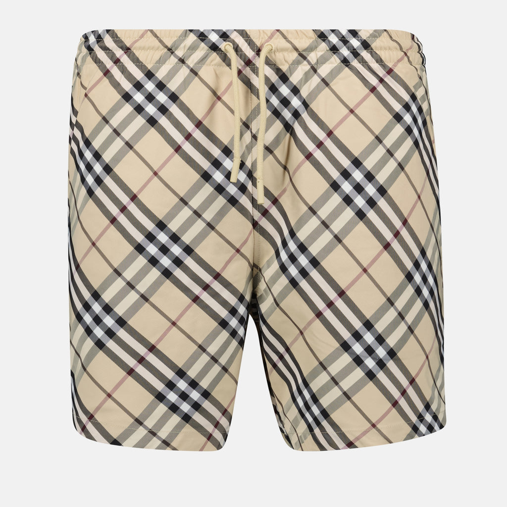 Beachwear Checked Swim Shorts Burberry Beige Homme