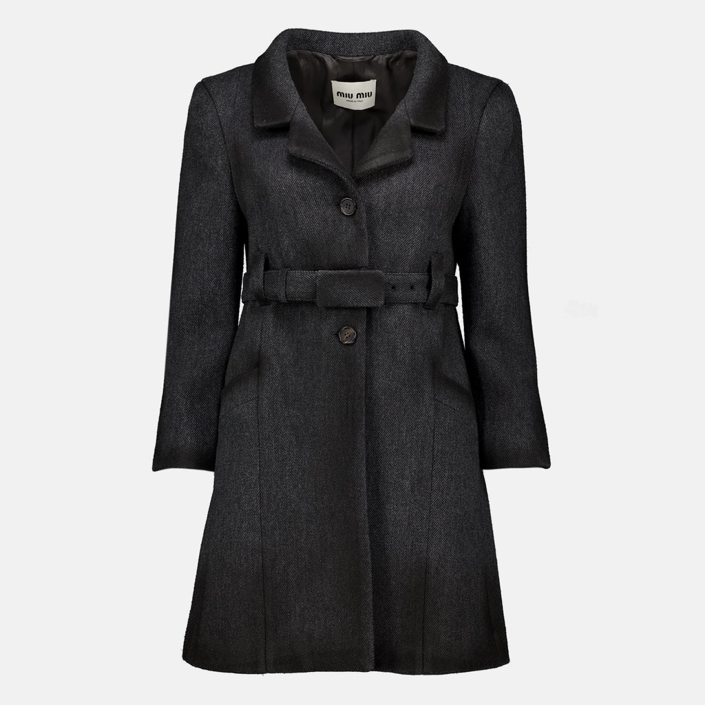Manteaux Grau Wollmantel Miu Miu Gris Femme