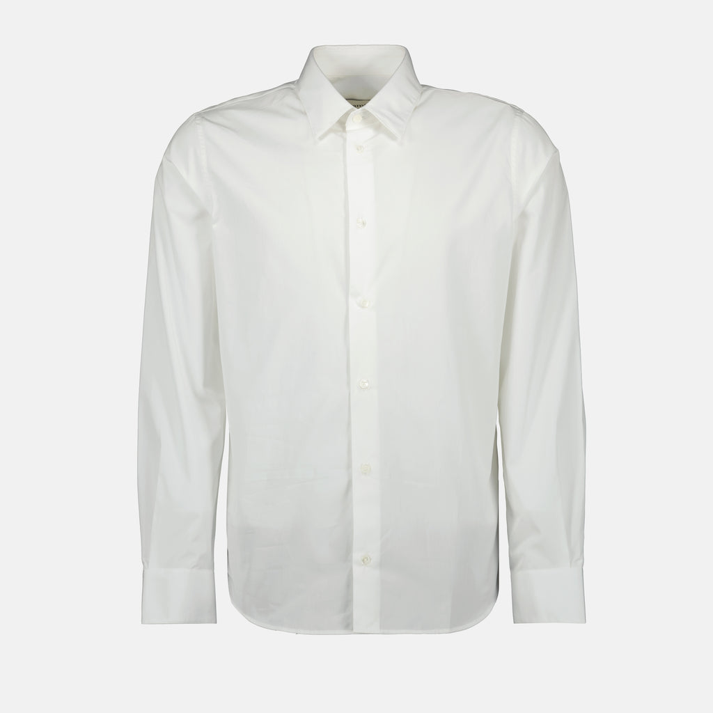 Image of the white Ami heart shirt from the brand Ami PARIS for Men - Autumn-Winter Season 2025 - Front View