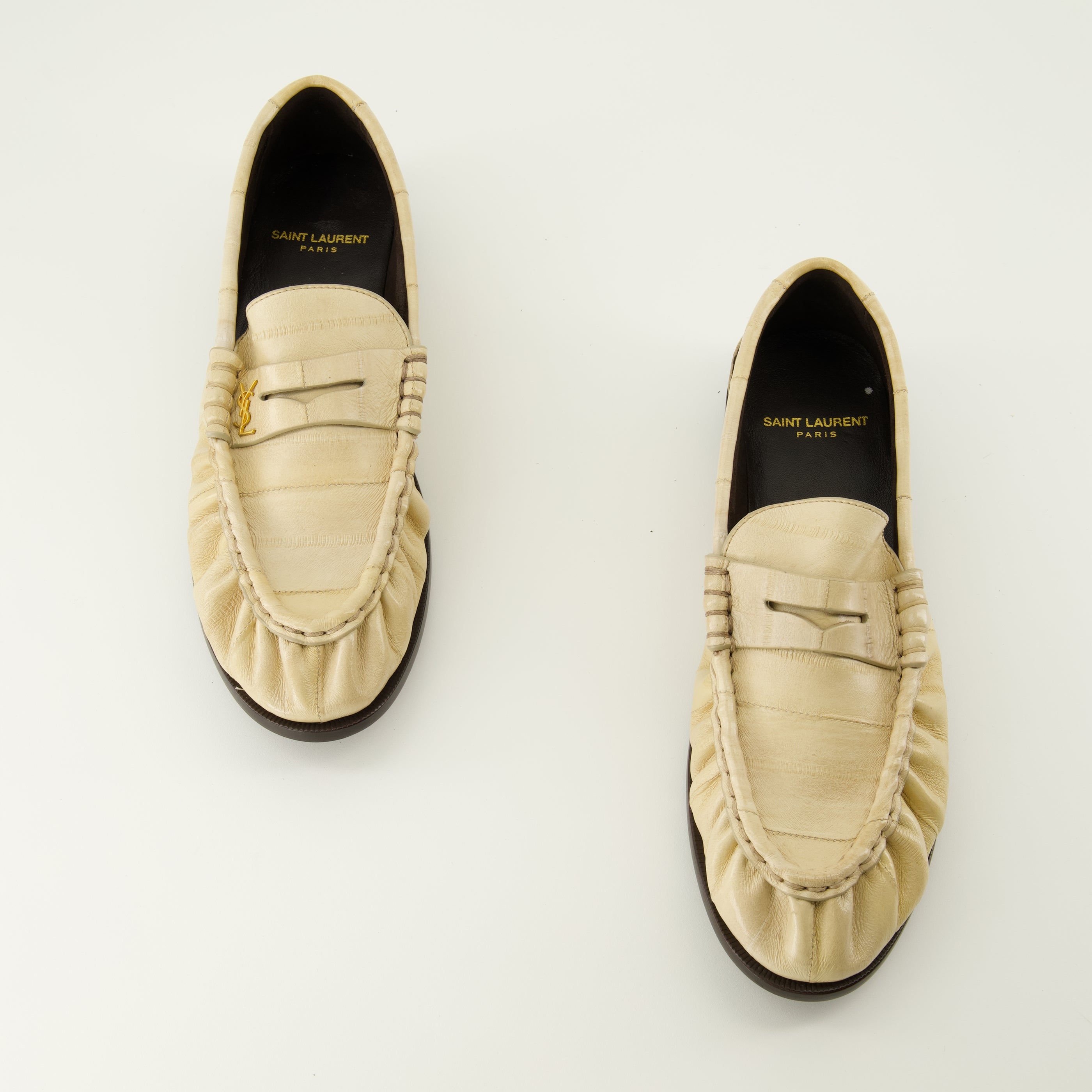 Mocassins Mocassins Loafer de Couro de Eel Bege Saint Laurent Beige Femme