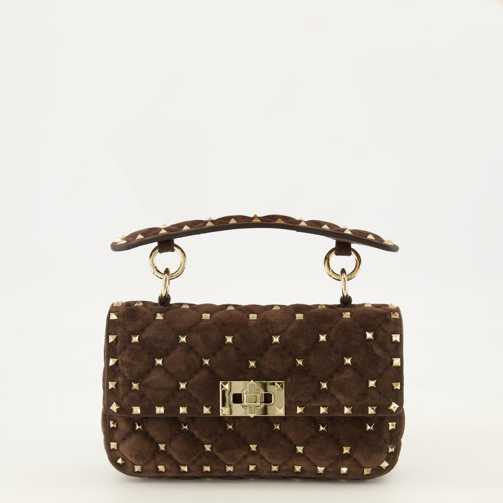 Sacs à main et épaule Petit sac Rockstud Spike en daim marron Valentino Garavani Marron Femme