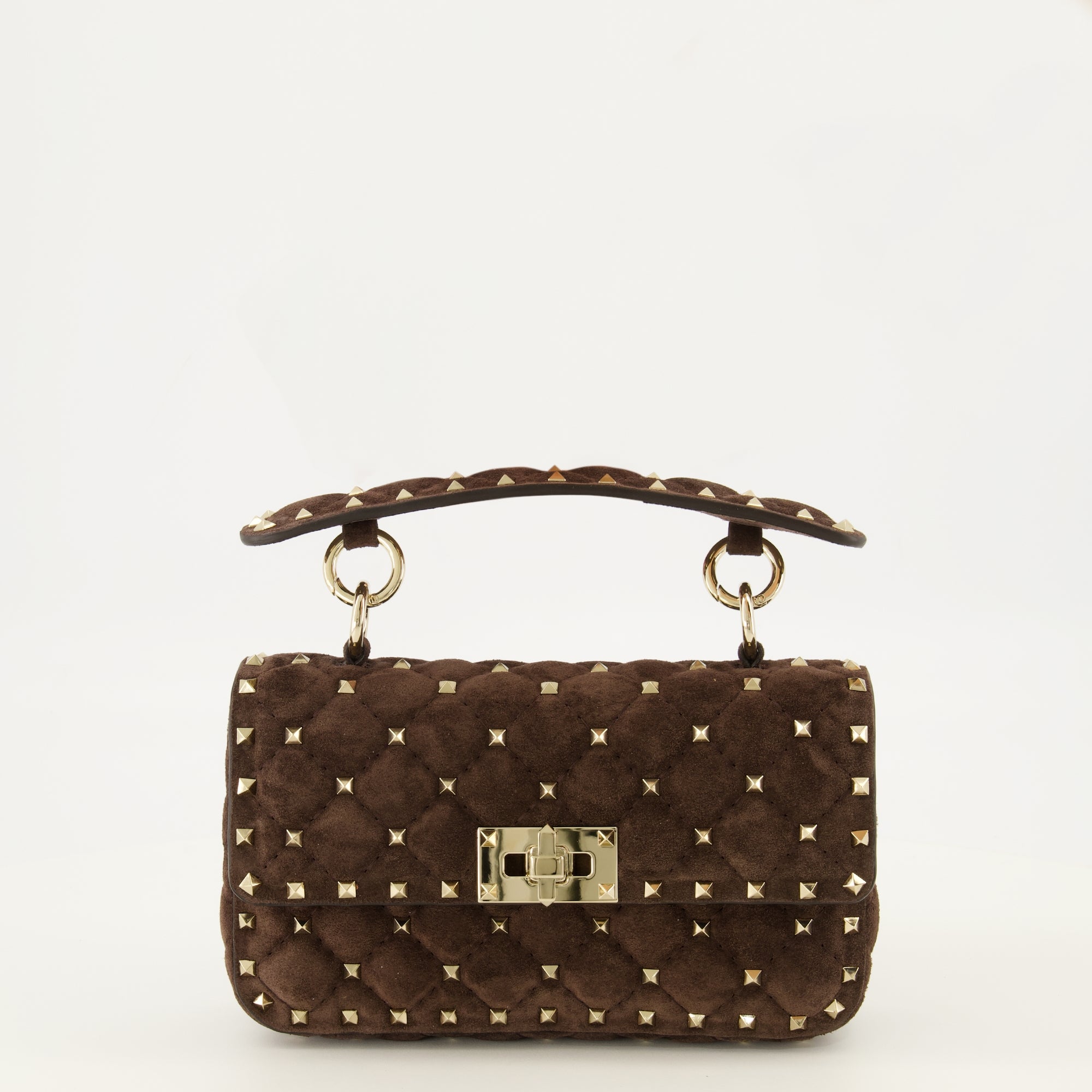 Sacs à main et épaule Petit sac Rockstud Spike en daim marron Valentino Garavani Marron Femme