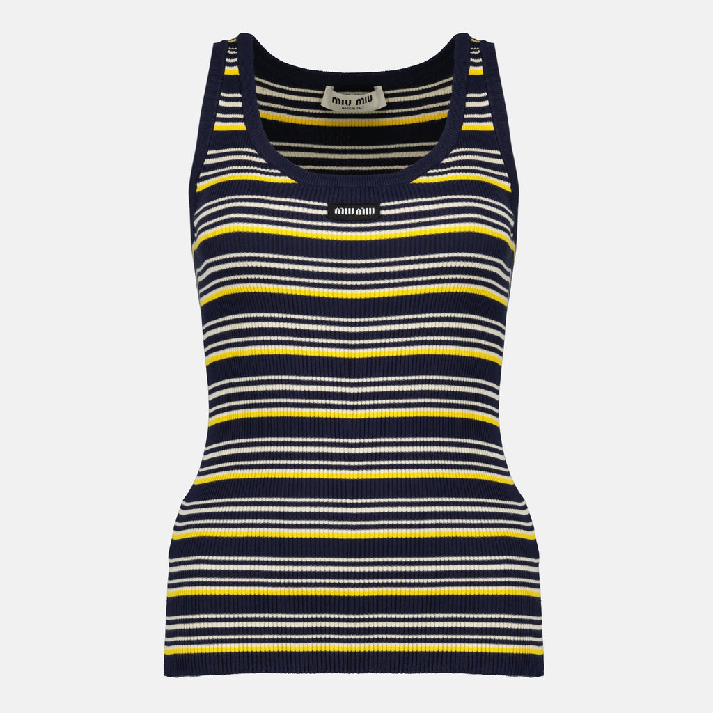 Image de l'article Débardeur à rayures bleu marine de la marque Miu Miu pour Femme - Saison Printemps-Été 2026 - Vue de Face