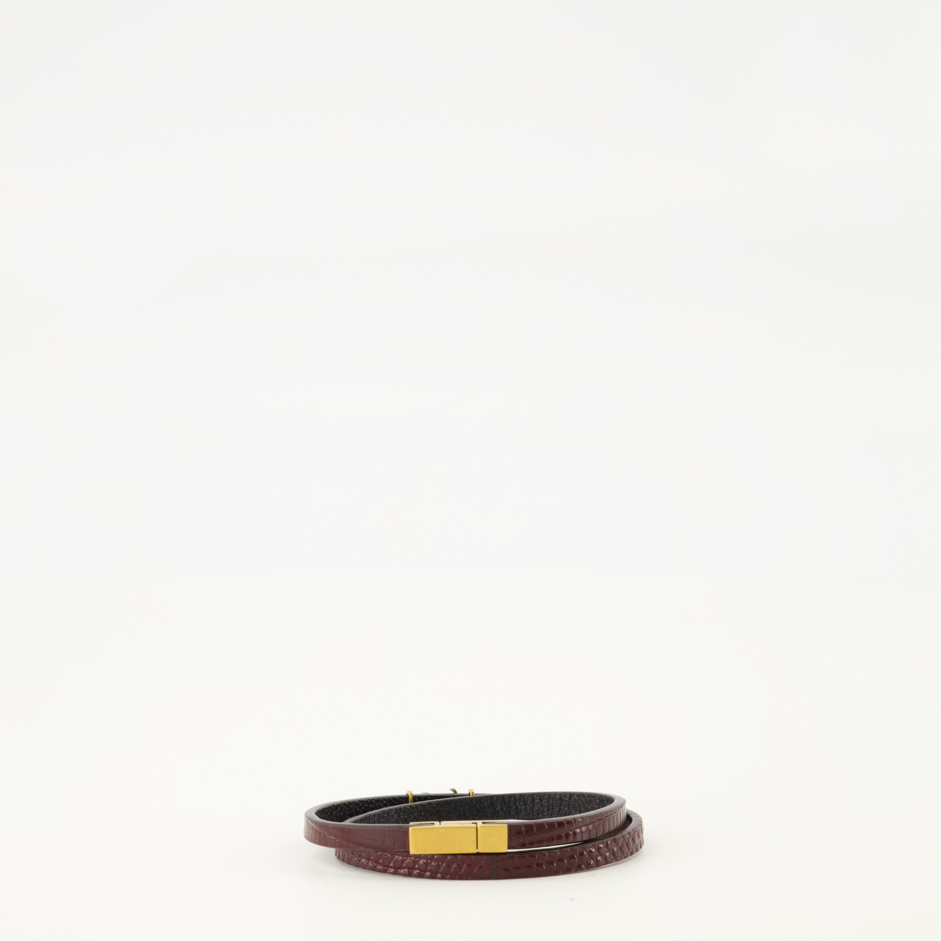 Image of the double tour burgundy crocodile effect bracelet by Saint Laurent for Women - Fall-Winter 2025 - Back View
