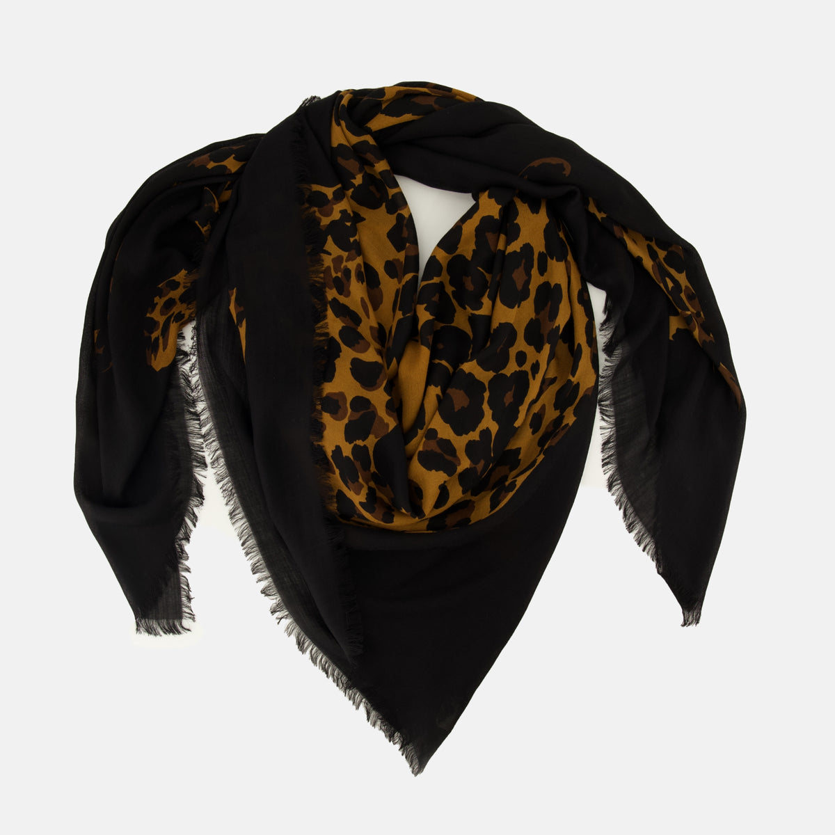 Écharpes, foulards et gants Carré léopard en sergé de laine Saint Laurent Marron Femme