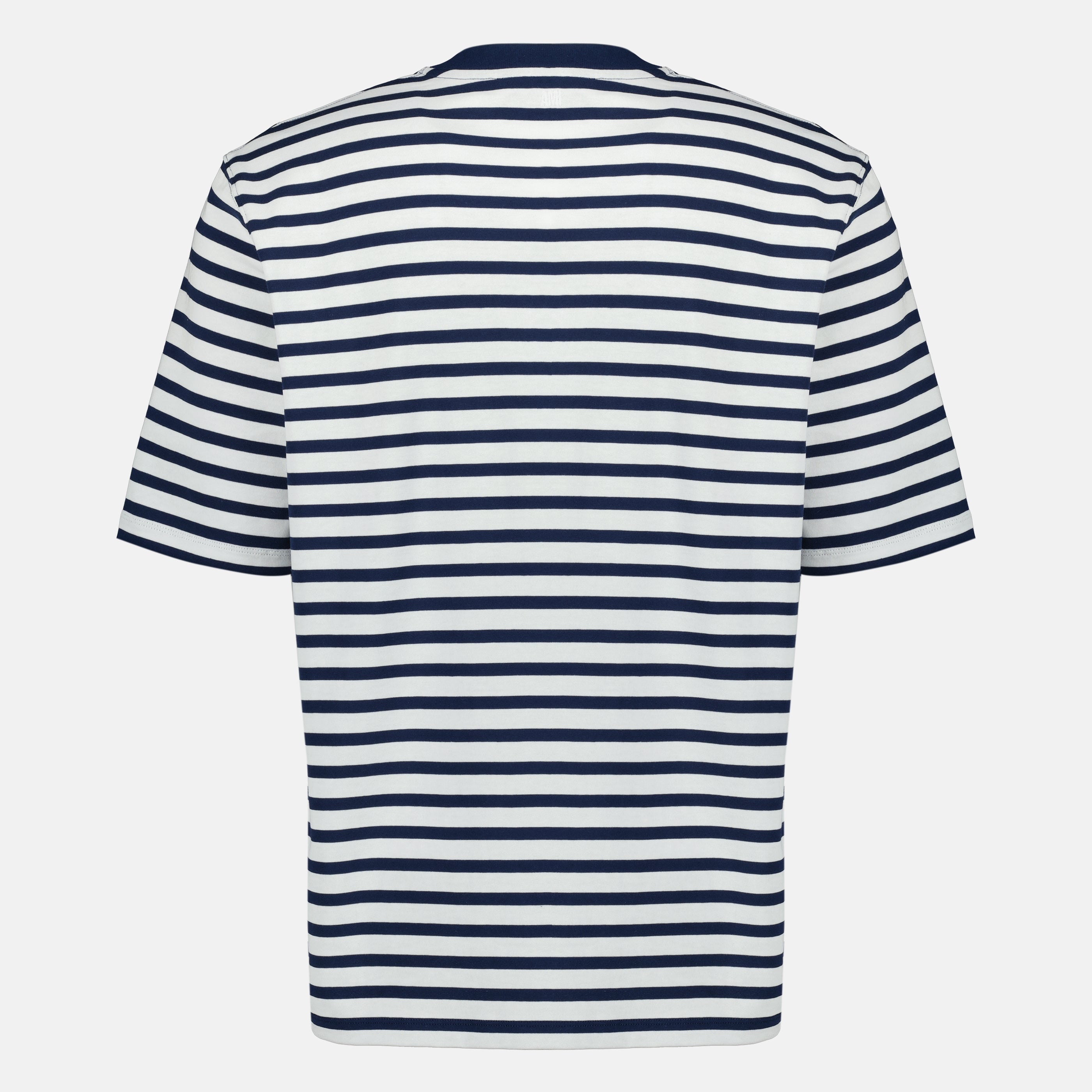 Image of the AMI heart striped cotton T-shirt from the brand Ami PARIS for Unisex - Spring-Summer 2026 - Back View