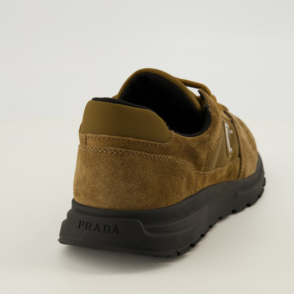 Baskets 프락스 스니커즈 스웨이드와 리-나일론 브라운 Prada Marron Homme