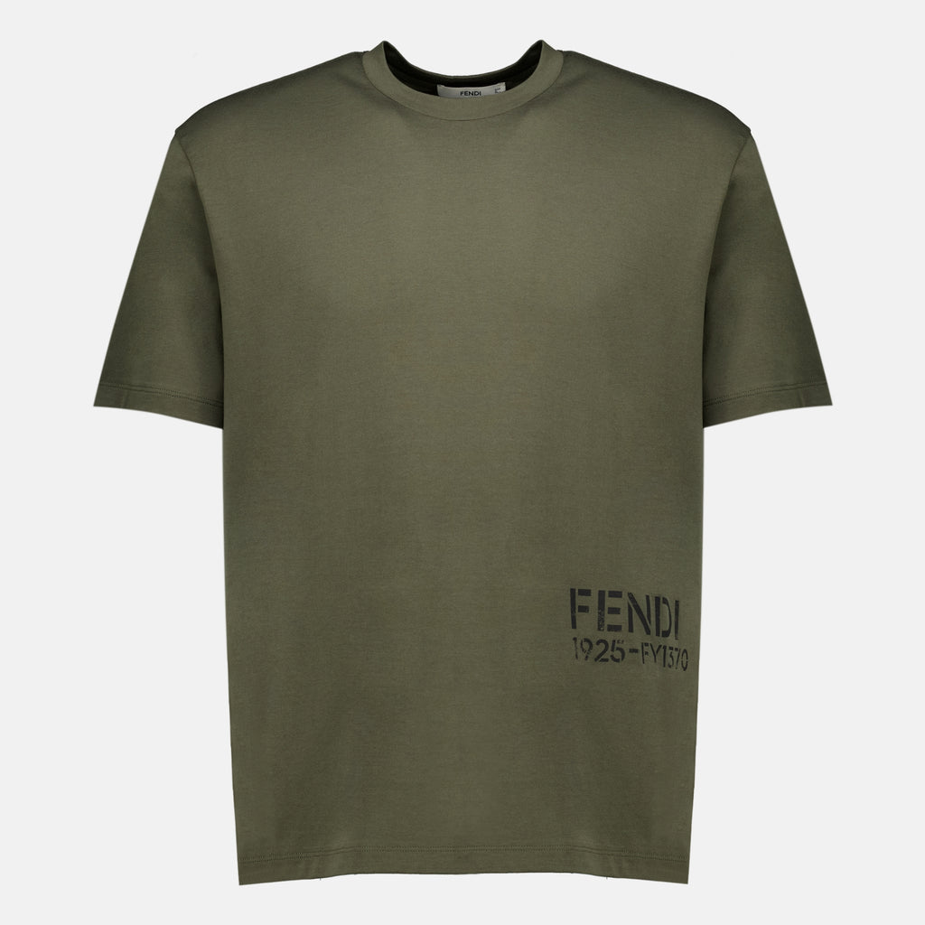 T-shirts Camiseta de Algodón Kaki Fendi Vert Homme