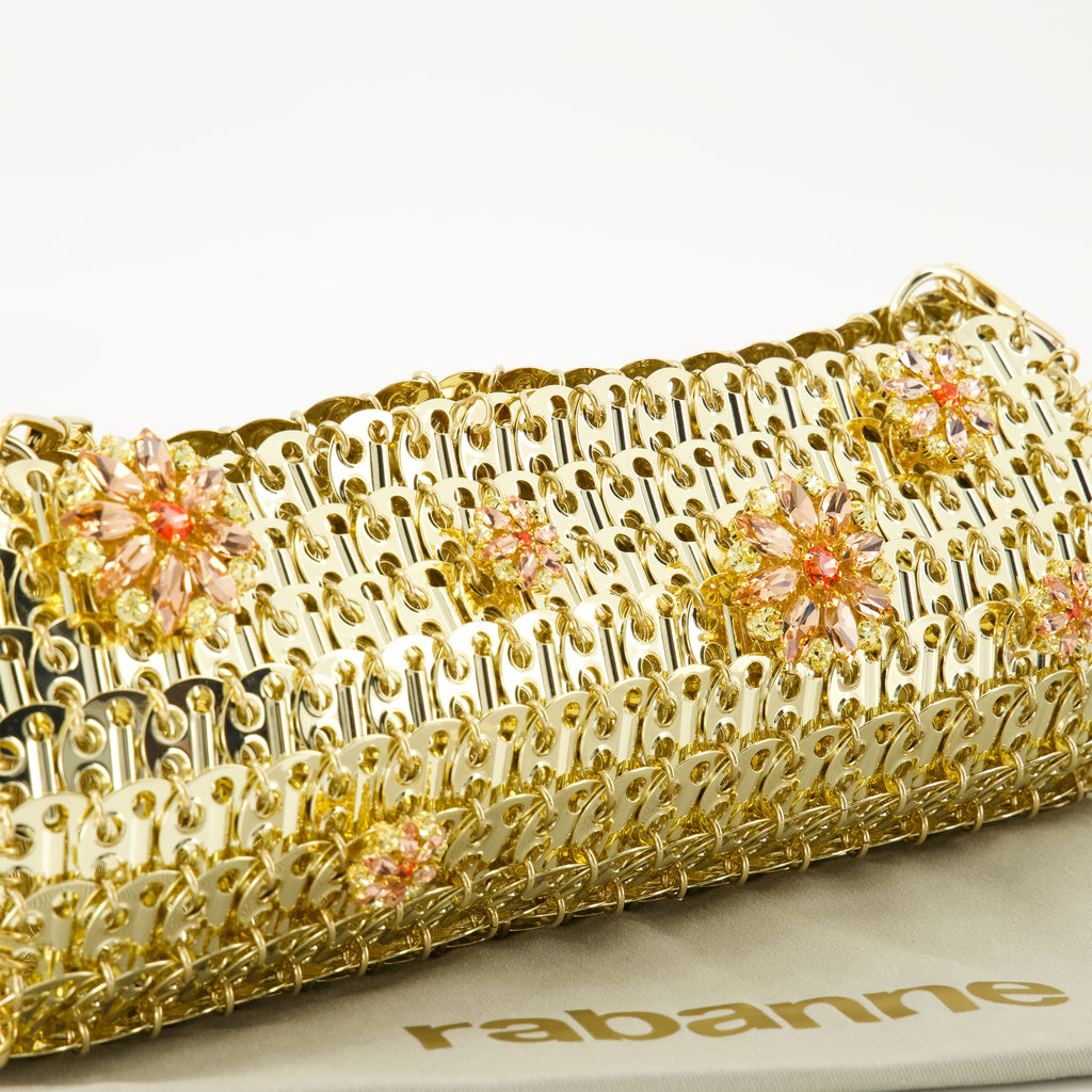 Sacs à main et épaule Pasta Dourada em Metal 1969 com Flores em Strass Rabanne Doré Femme