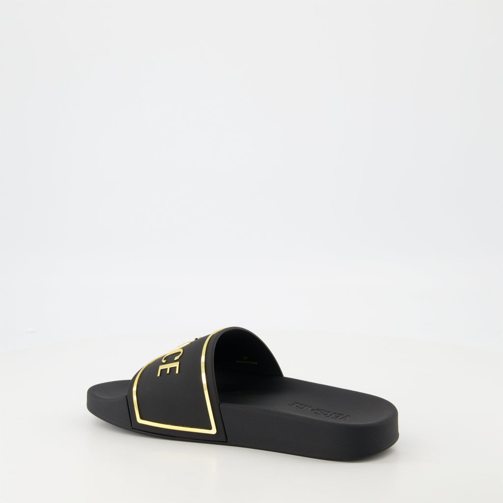 Scarpe aperte Pantofole con Logo Versace Nero Femme