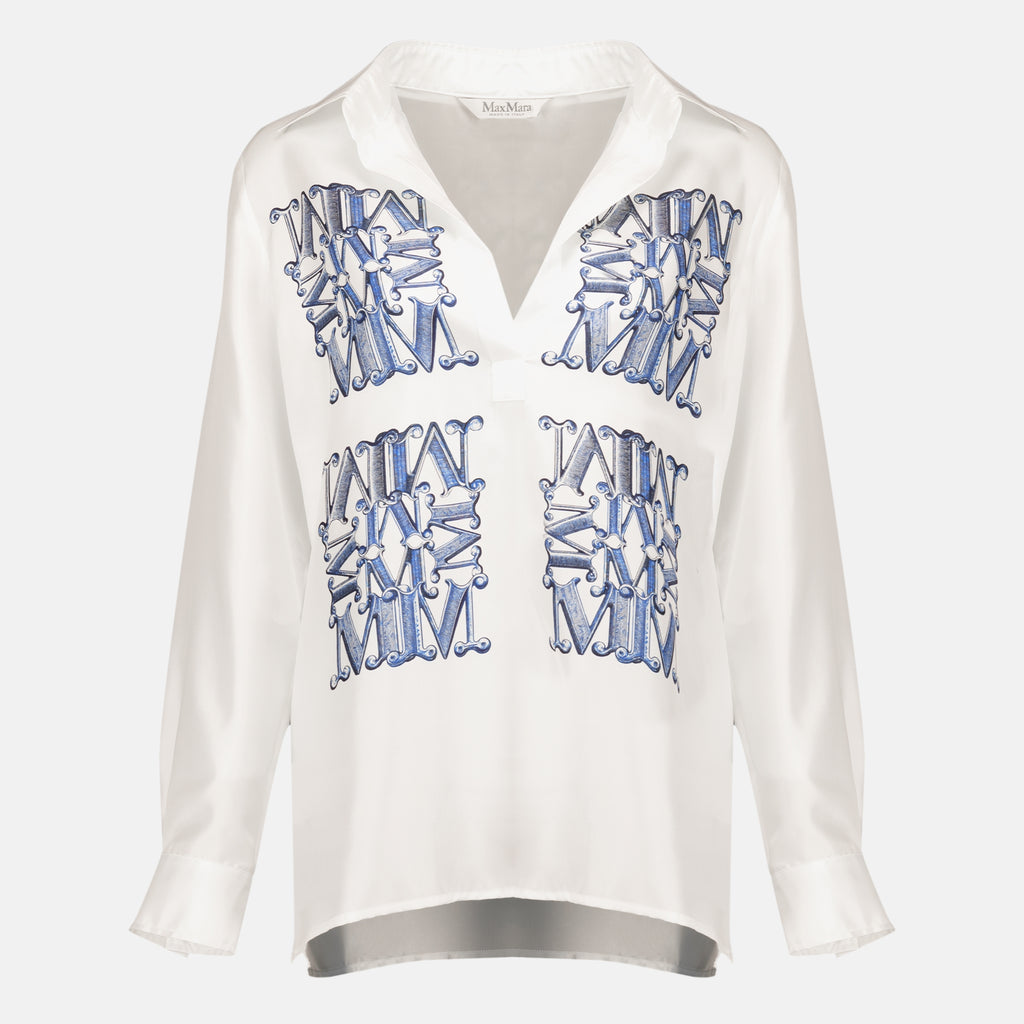 Chemises Chemise blanche en soie avec imprimé Max Mara Bleu Femme