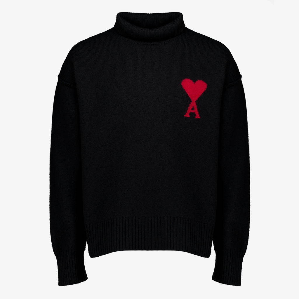 Maille Schwarzer AMI Herz Rollkragenpullover Ami PARIS Noir Unisexe