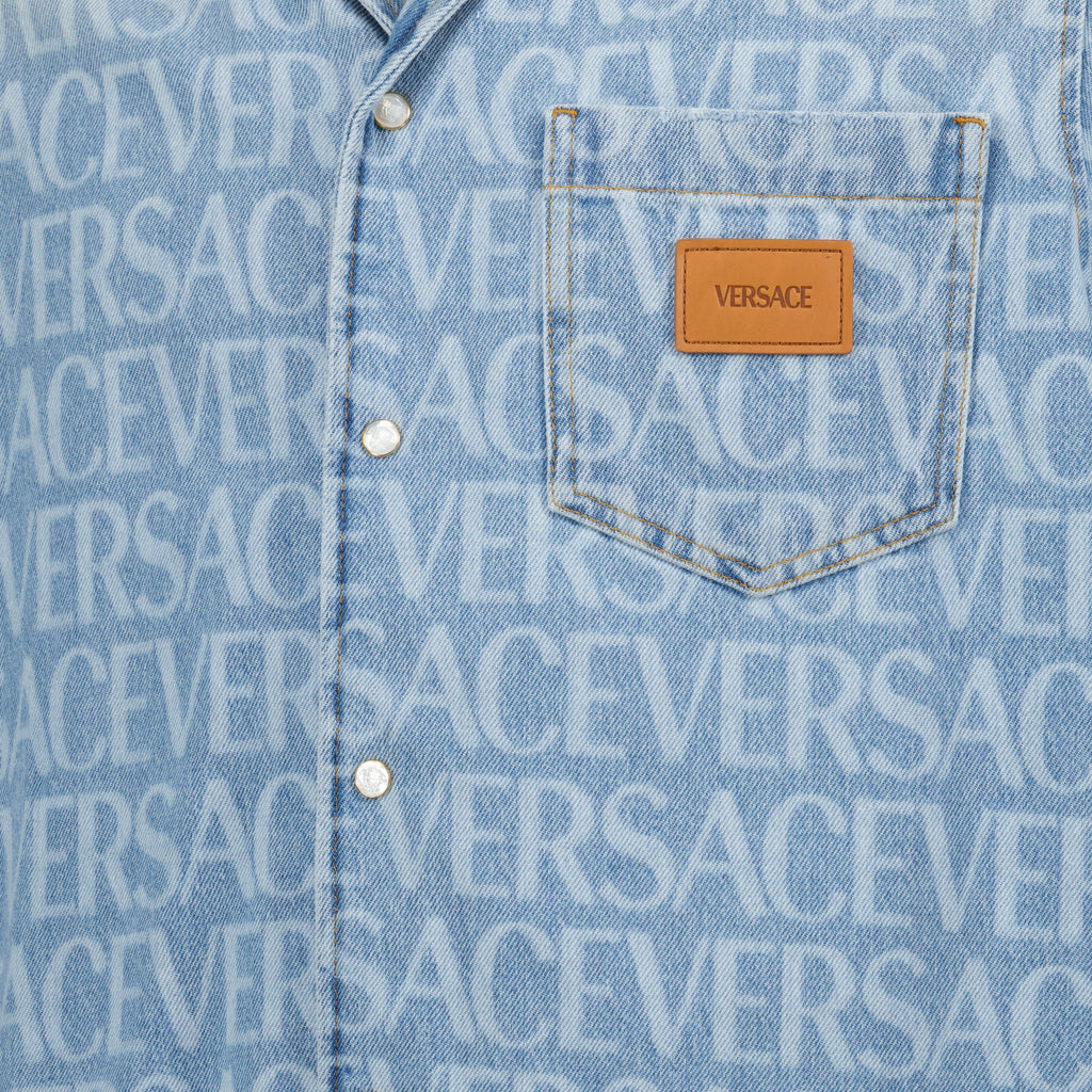 Hemden Chemise en denim Versace Blau Homme
