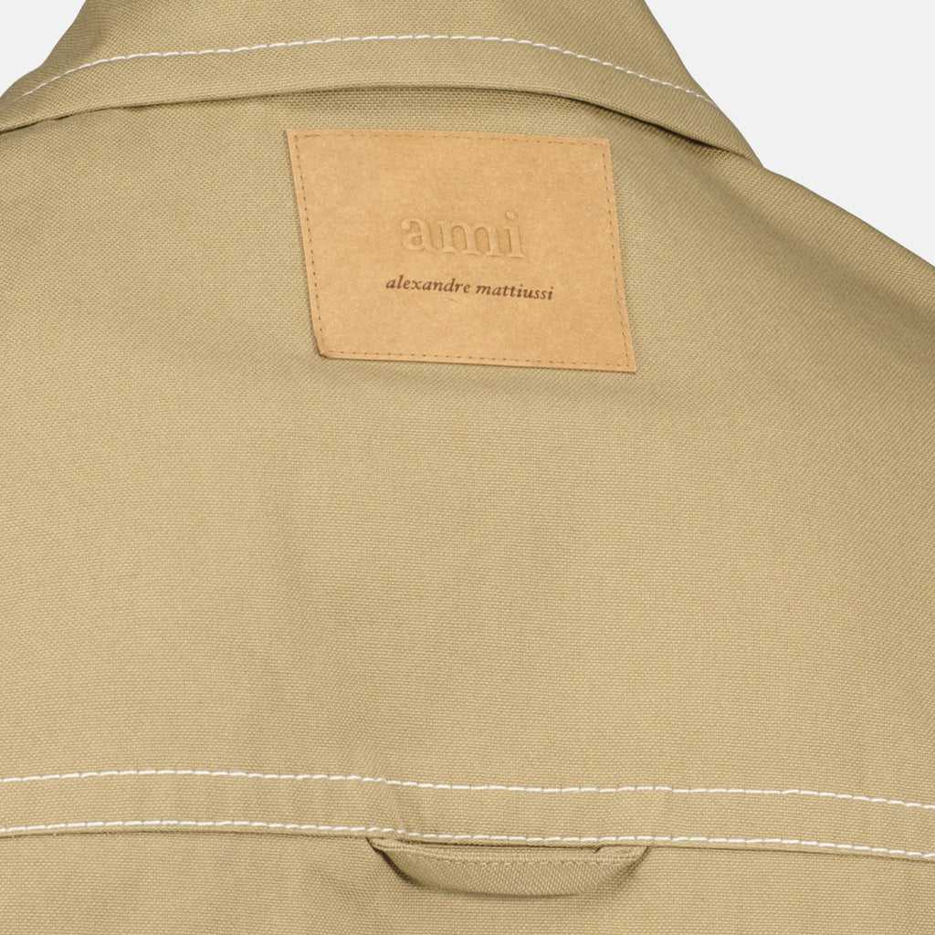 Image of the beige Worker Jacket by Ami PARIS for Unisex - Spring-Summer 2026 - Detailed View_2
