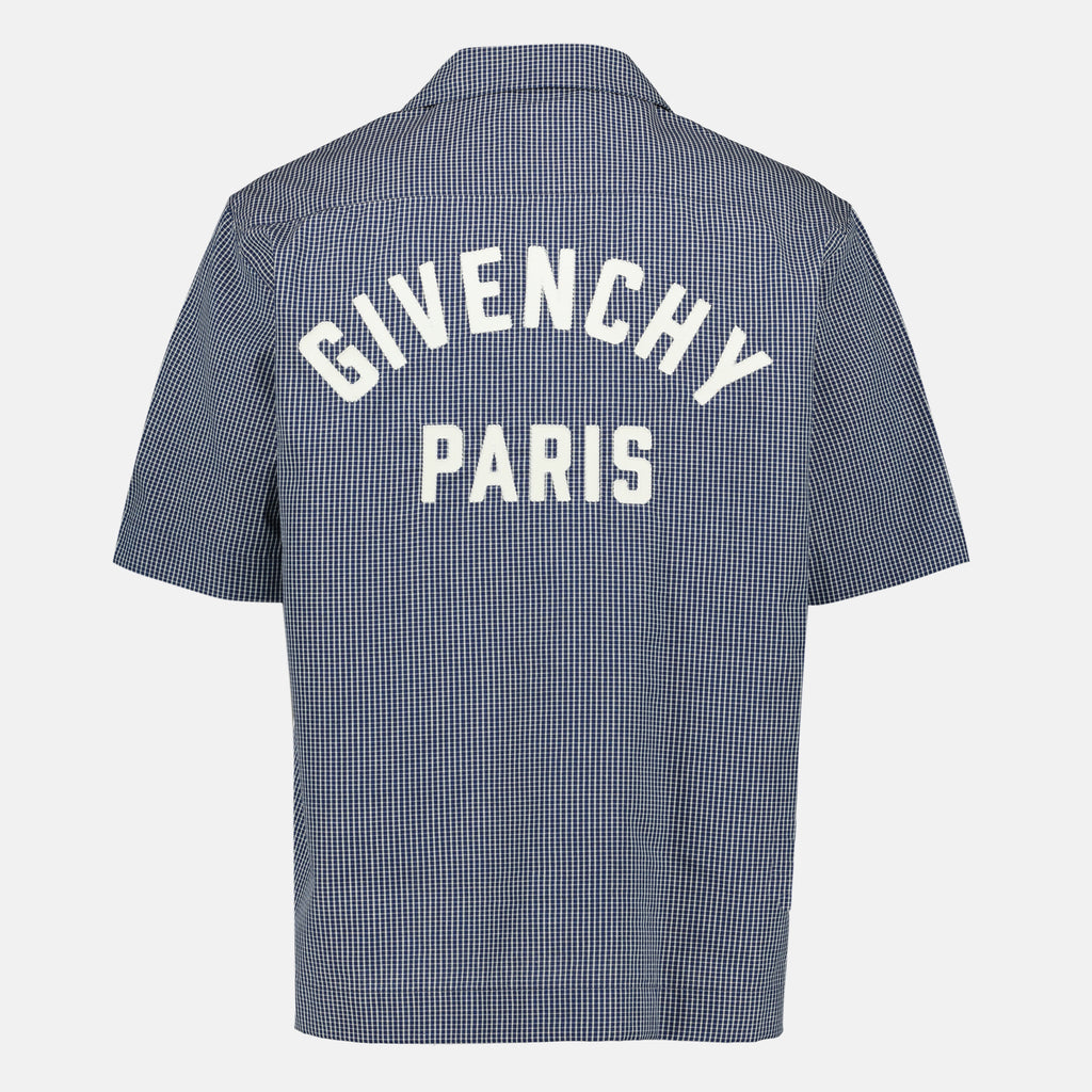 Imagen de la camisa de cuadros de algodón azul marino de Givenchy para hombre - Temporada Primavera-Verano 2026 - Vista Trasera