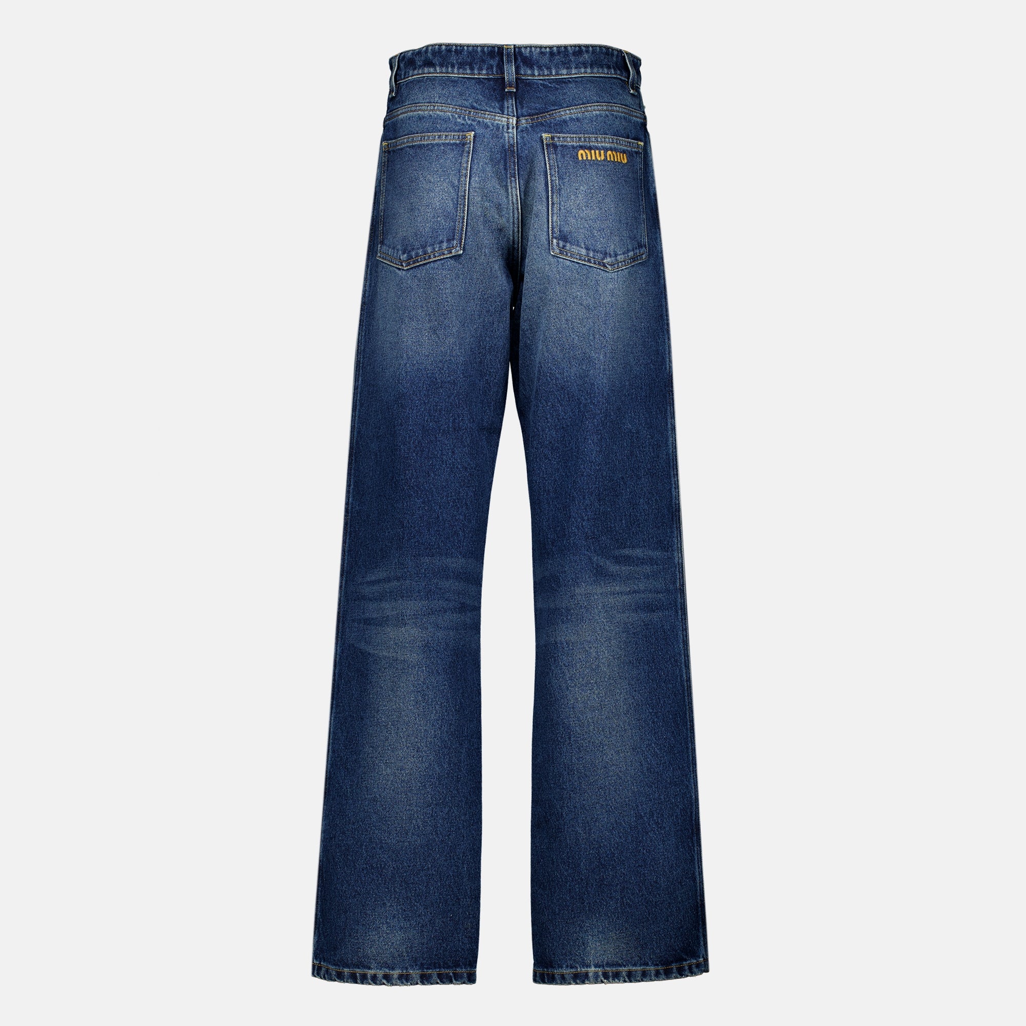 Pantalons 와이드 블루 데님 진 Miu Miu Bleu foncé Femme