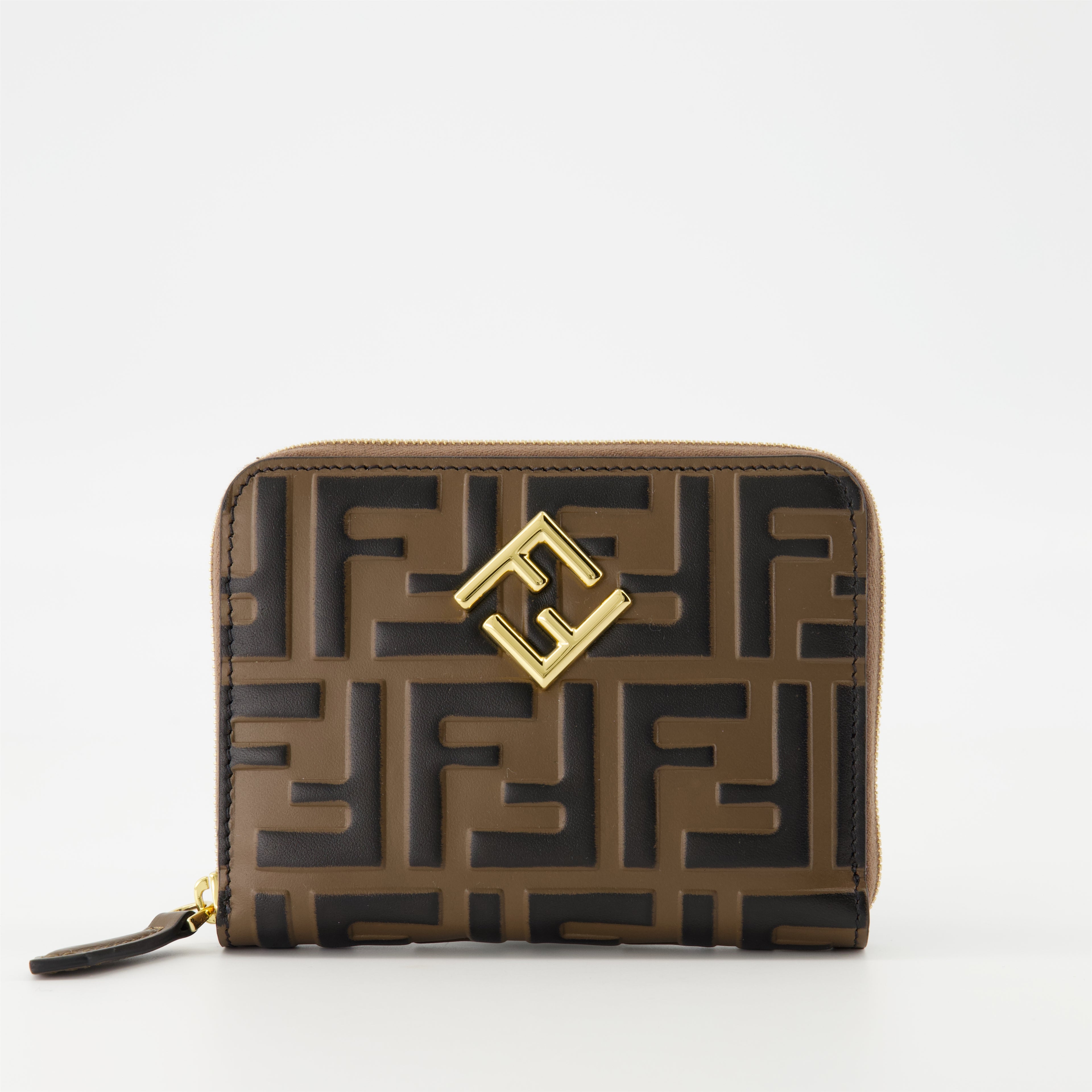 Kleine lederwaren FF Diamonds Reißverschluss-Geldbörse Fendi Braun Femme