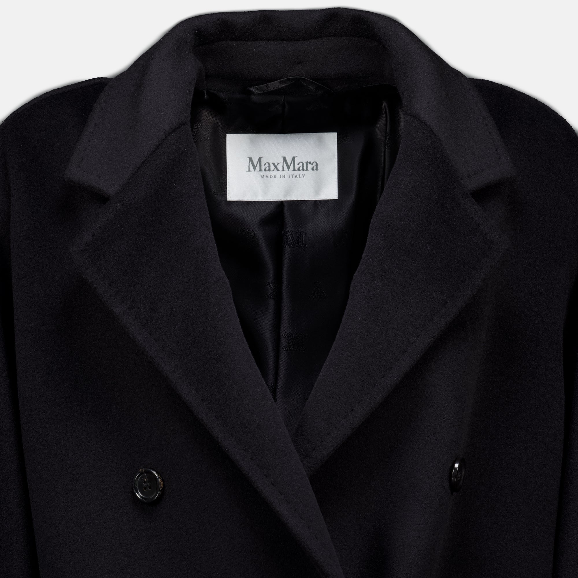 Manteaux 짧은 검정색 울 아이콘 코트 Max Mara Noir Femme