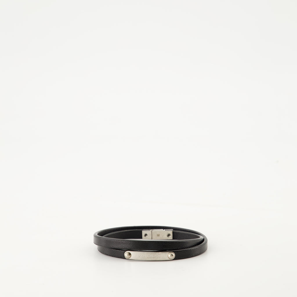 Bijoux Bracelet double en cuir Saint Laurent Noir Homme