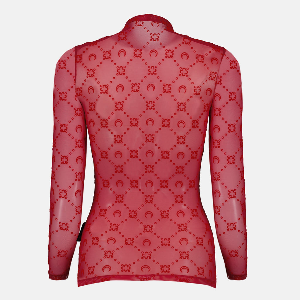 Immagine del top monogramma in rete rossa da donna di Marine Serre - Autunno-Inverno 2025 - Vista Posteriore