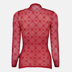 Image of the Women's red mesh monogram top by Marine Serre - Fall-Winter 2025 - Back View