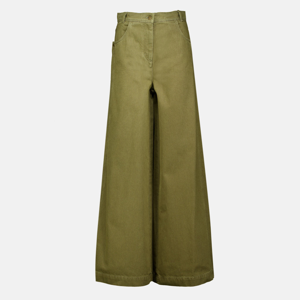 Pantalons 카키 코튼 불 팬츠 Max Mara Kaki Femme