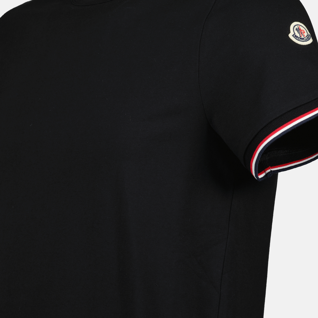 Camisetas Camiseta Negra con Lisado Tricolor Moncler Negro Homme