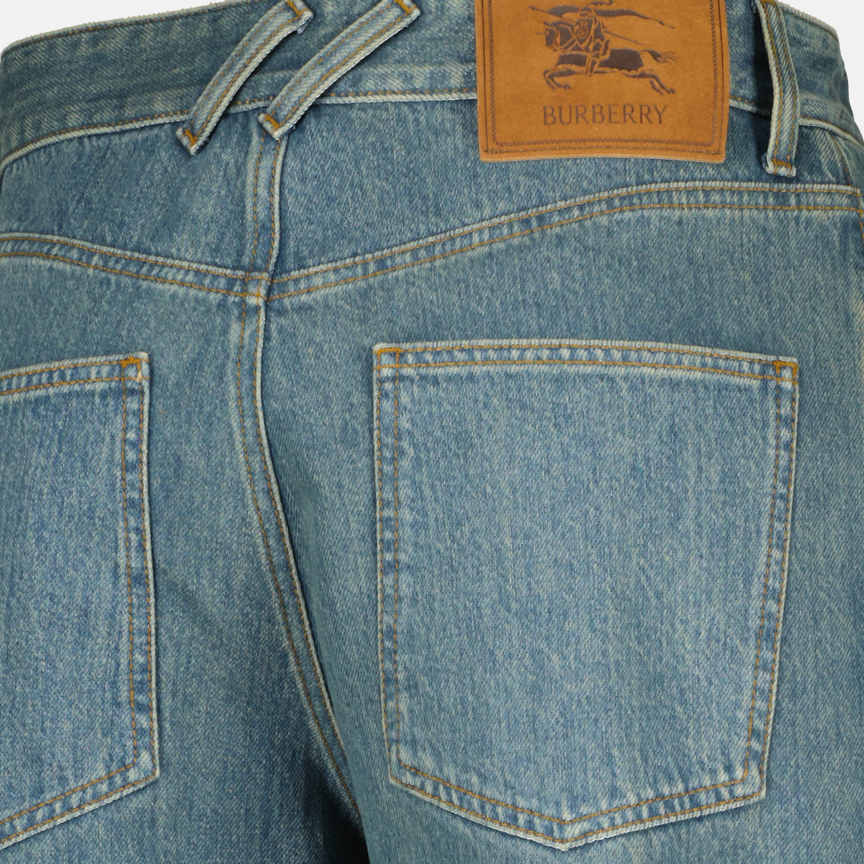 Pantalons Jean en denim à revers Check Burberry Bleu Homme