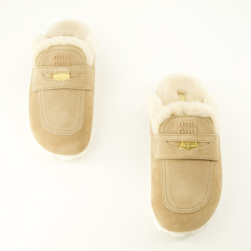 Chaussures ouvertes Mules à fourrure beige Miu Miu Beige Femme