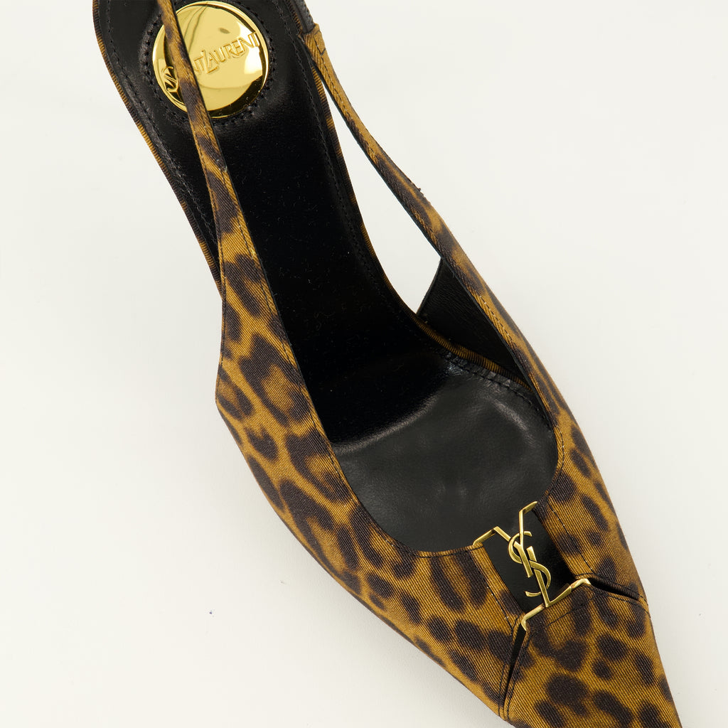 Escarpins Babylone Breteuil Leopard Slingbacks Saint Laurent Marron Femme