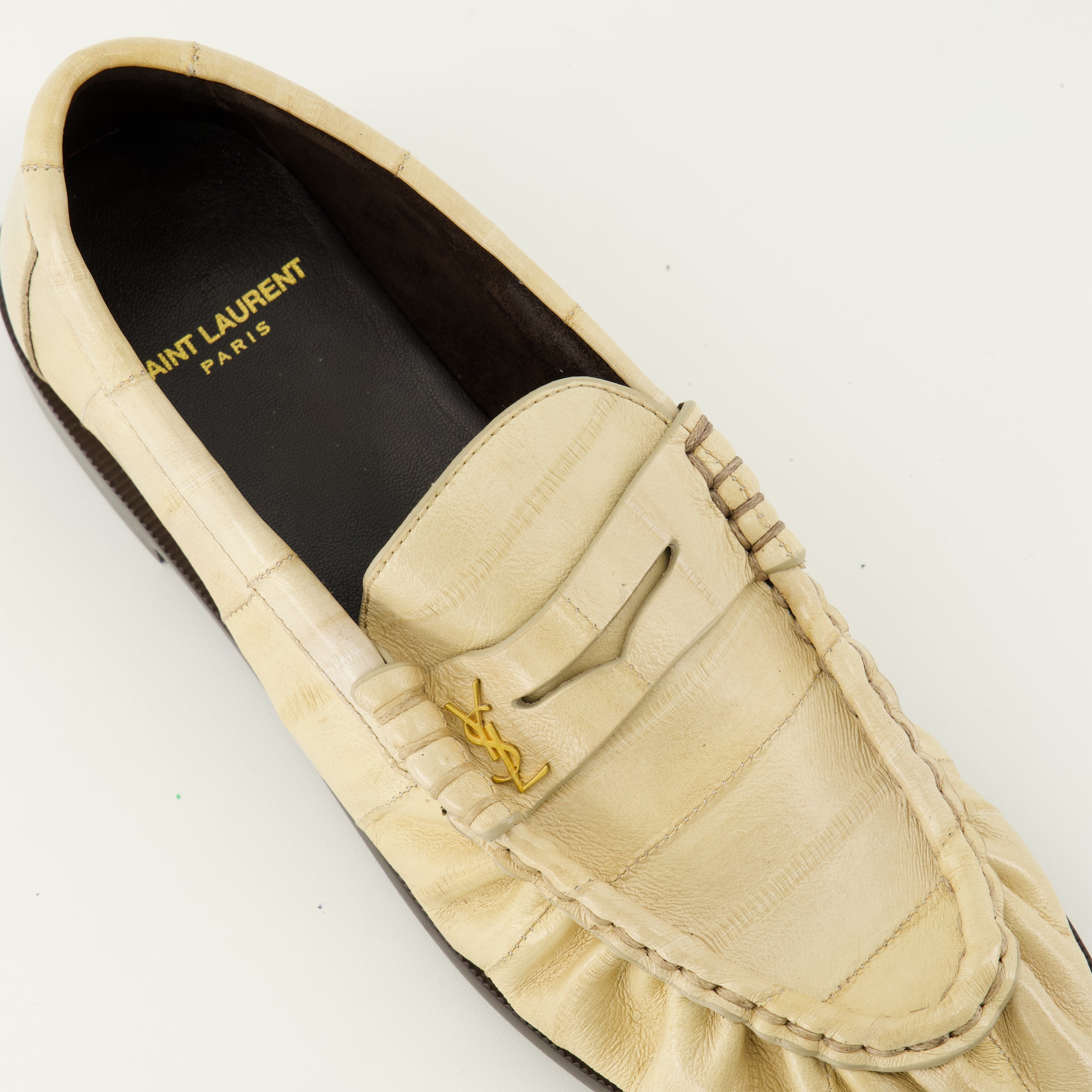 Mocassins Mocassins Loafer de Couro de Eel Bege Saint Laurent Beige Femme