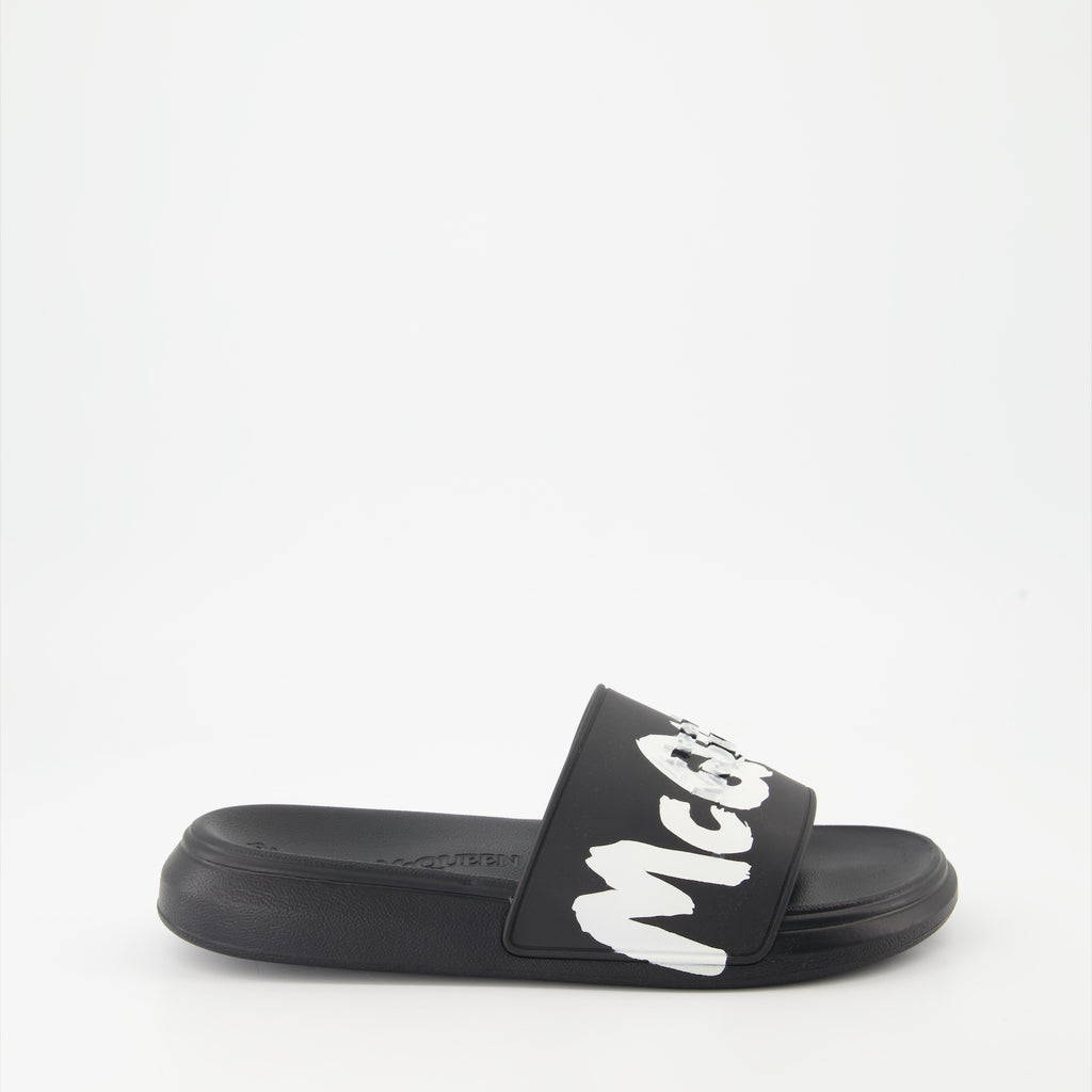 Chaussures ouvertes Claquettes Graffiti Alexander McQueen Noir Homme