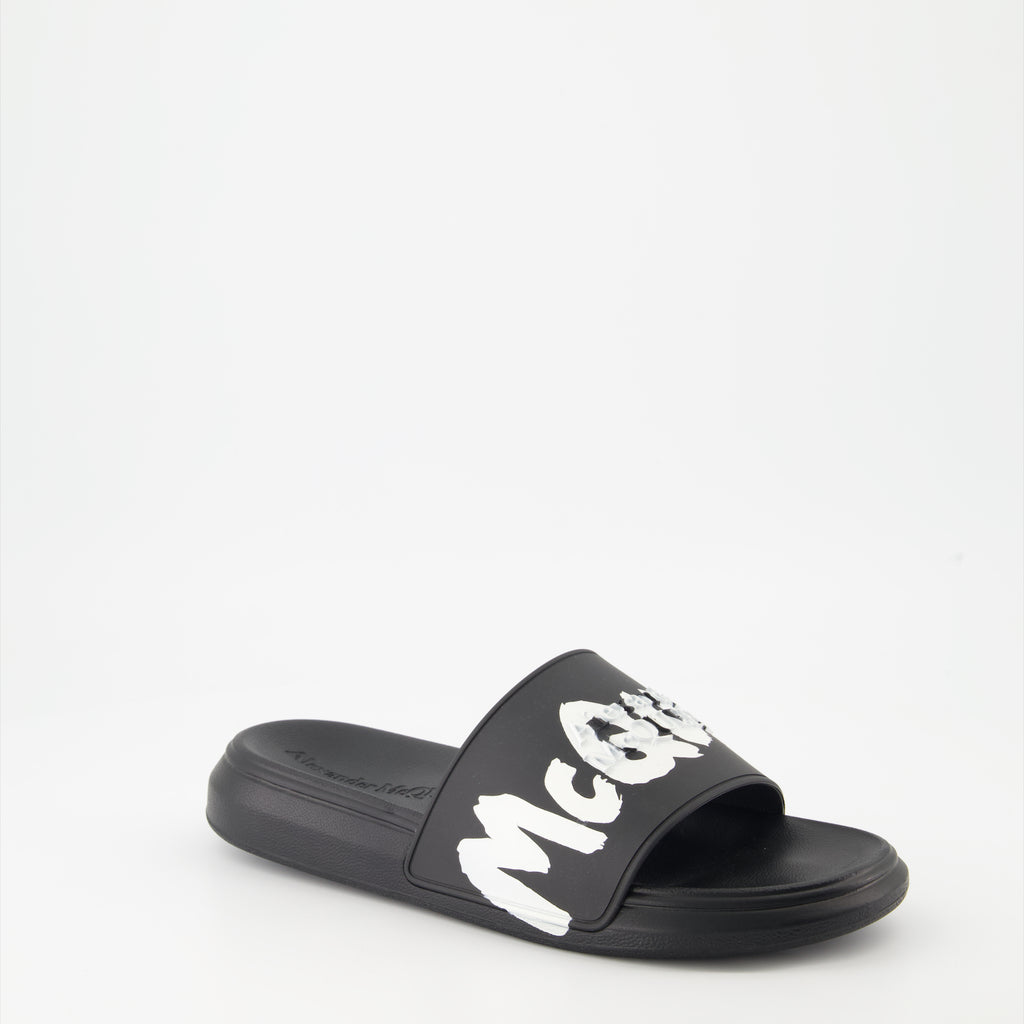 Chaussures ouvertes Claquettes Graffiti Alexander McQueen Noir Homme