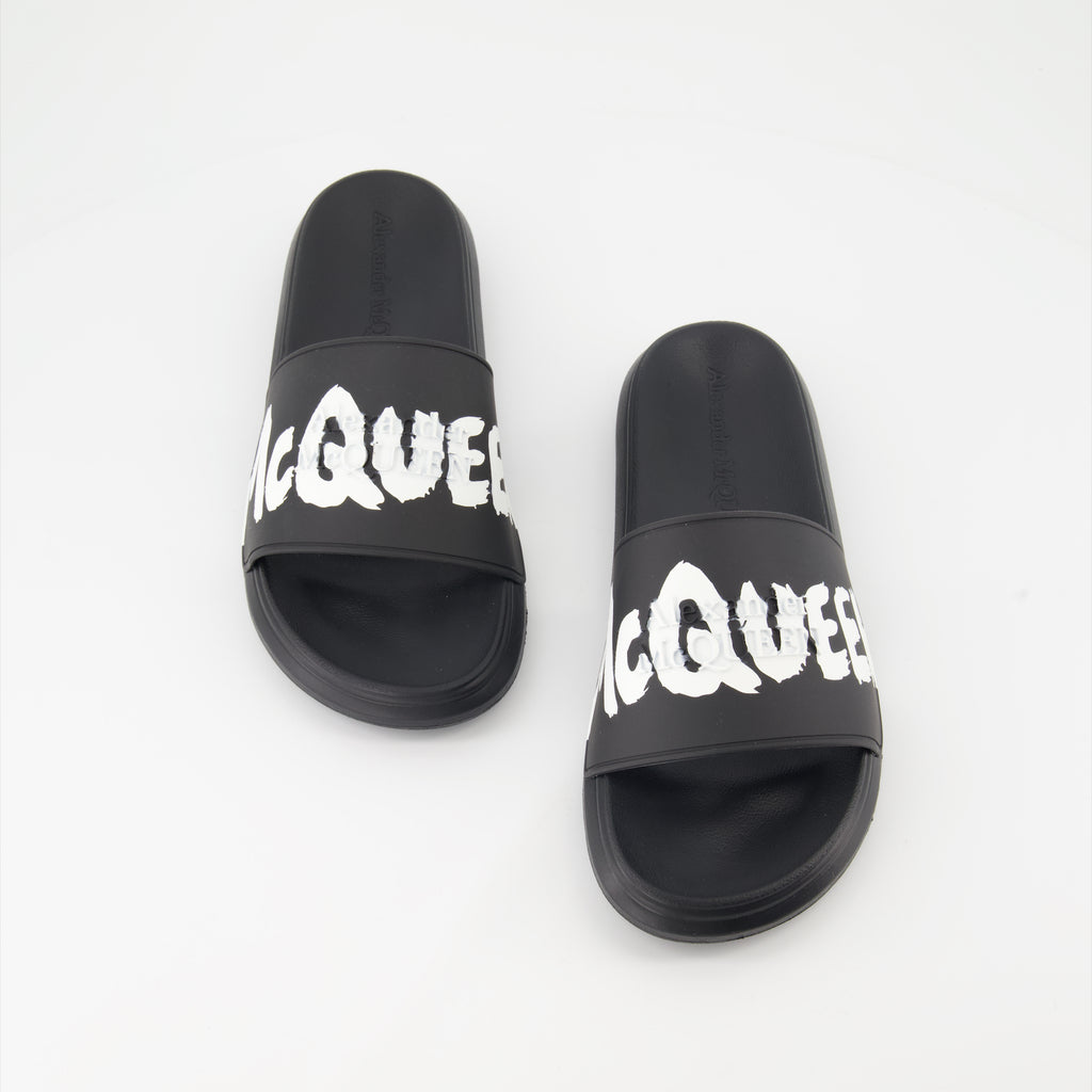 Chaussures ouvertes Claquettes Graffiti Alexander McQueen Noir Homme