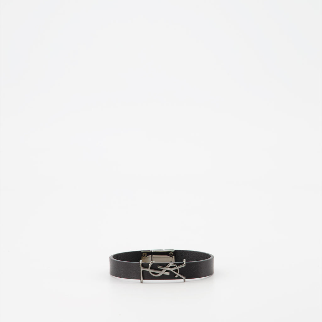 Jewelry Cassandre bracelet in black leather Saint Laurent Black Unisex