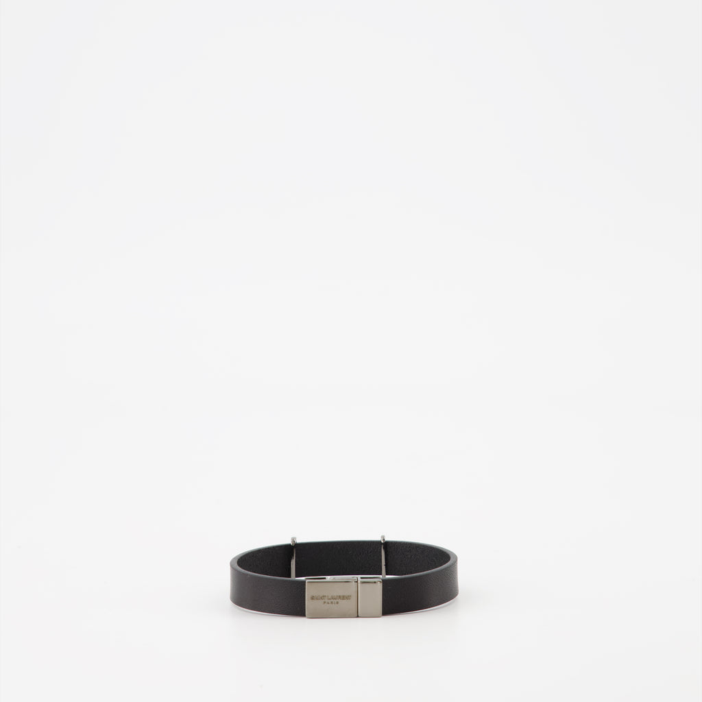 Jewelry Cassandre bracelet in black leather Saint Laurent Black Unisex