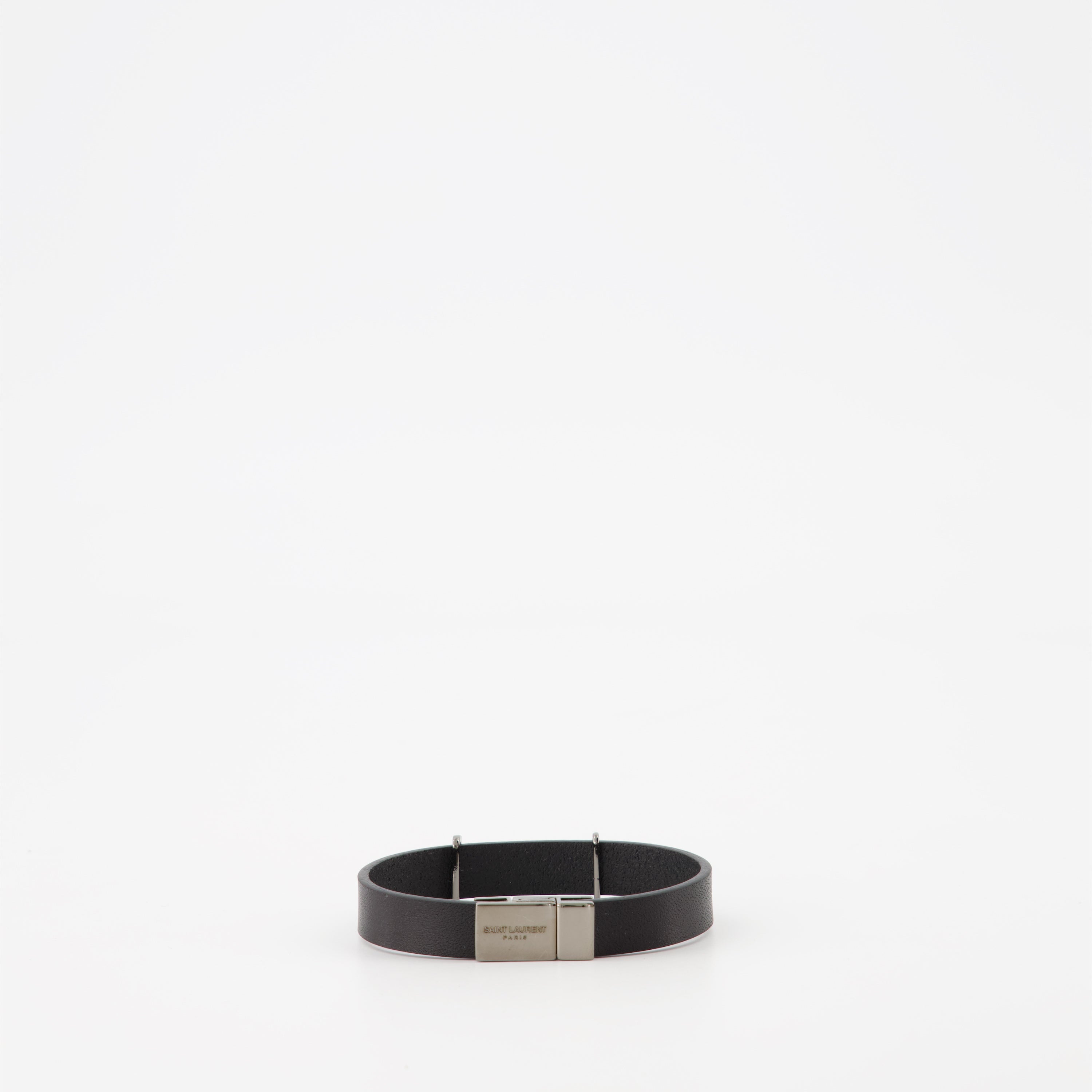 Jewelry Cassandre bracelet in black leather Saint Laurent Black Unisex