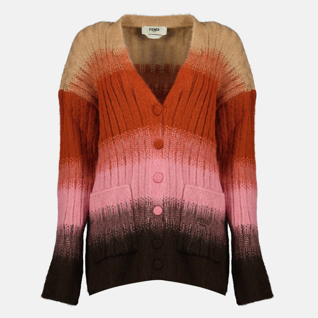 Immagine del cardigan multicolore in mohair e lana del marchio Fendi per Donna - Stagione Autunno-Inverno 2025 - Vista Frontale