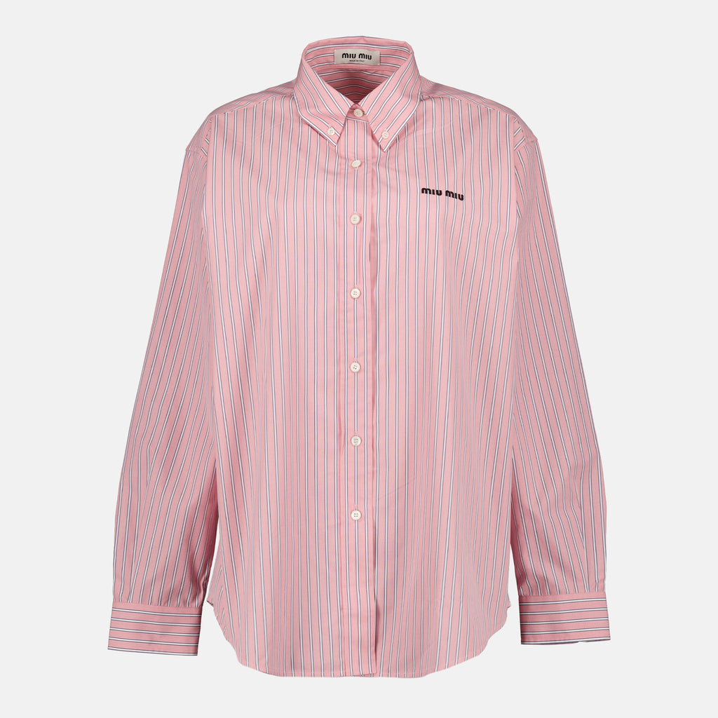 Chemises Camisa de Popeline Listrada Rosa Oversized Miu Miu Rose Femme