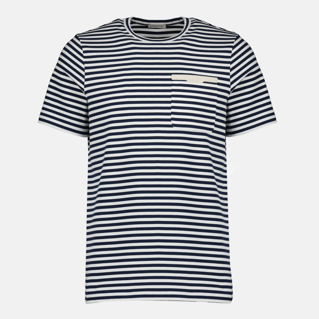 Image of the Moncler brand navy striped T-shirt for men - Spring-Summer 2026 - Front View