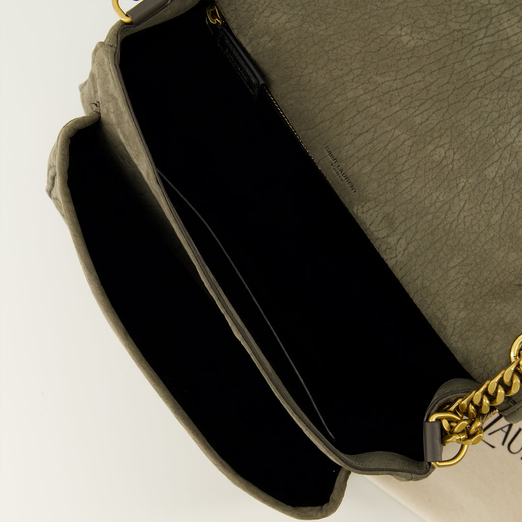 Sacs bandoulière Bolsa de Couro Castanho Efeito Jacaré Niki Saint Laurent Kaki Femme