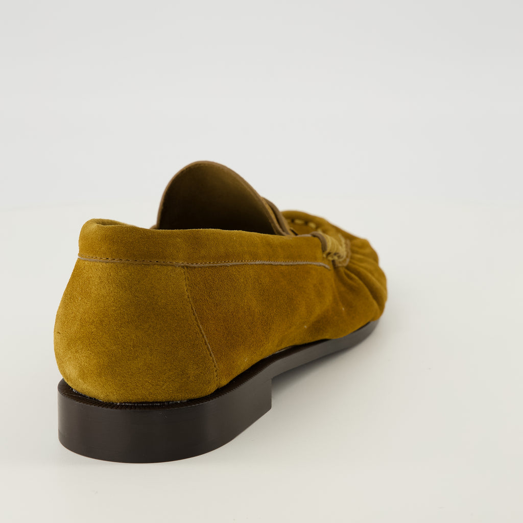Image of the brown suede leather Loafer Moccasins by Saint Laurent for Men - Spring-Summer 2026 Season - Back View