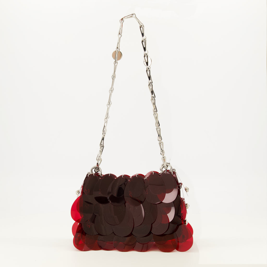 Immagine della borsa Sparkle con paillettes rosse e strass del marchio Rabanne per donna - Stagione Primavera-Estate 2026 - Vista Posteriore